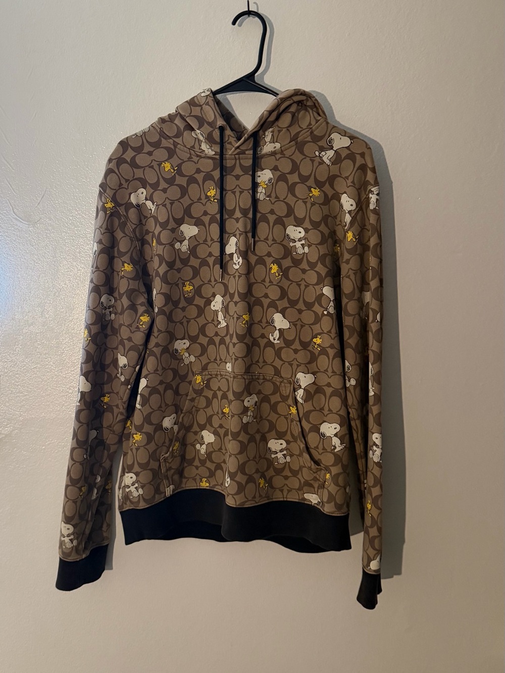 Coach x Peanuts Brown Logo-Print Crewneck Hoodie with Snoopy & Woodstock Motif